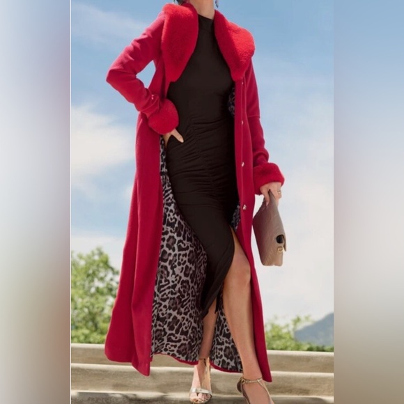 Venus Faux Wool A-Line Maxi Glam Coat – Vibrant Red – Size 6 – NWOT - Picture 4 of 14